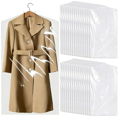 GUOYOU 30 Piezas Impermeable Fundas Ropa, Transparente Funda Traje | Para Colgar Prueba Polvo Plástico Bolsas Ropa Adecuados para Camisas Chaquetas Trajes Suéteres (60 x 150CM)