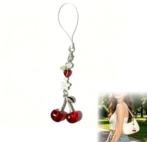 JOVYTH Handyanhänger Kirsch Handygurte – Ästhetische Handykette mit Kirsche Motiv, Y2K Zubehör, Kamera Schlüsselanhänger, Taschenanhänger Dekor, Phone Charm für Mädchen