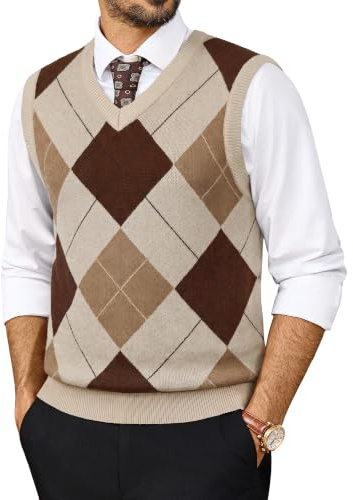 PJ PAUL JONES Men's Sweater Vest Knit Argyle Sleeveless Gilets Tank Tops