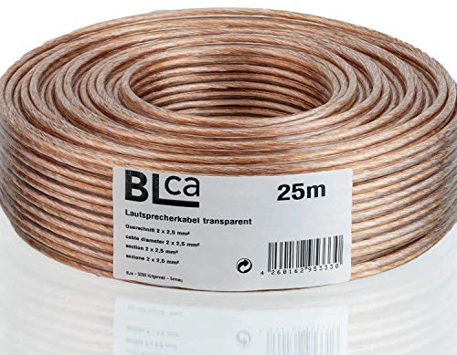 DCSk BLca – 25m - 2 x 2.5mm² - Cable para altavoces – Cable CCA para altavoces, Adecuado parapara receptores, sistemas estéreo, audio y Hifi, Transparente