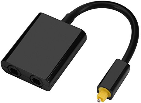 Optisk ljudadapter med dubbla portar, digital Toslink-splitter fiberkabeladapter 1 i 2 ut med 250 m/S-överföring för CD-spelare, DVD-spelare (svart)