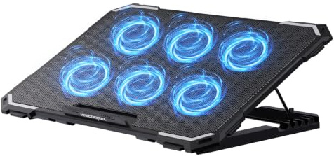 ICE COOREL Laptop Cooling Pad with 6 Cooling Fans, Cooling Pad for Laptop Fan 13-15.6 Inch, Laptop Cooler Stand with 6 Height Adjustable, Notebook Cooler Pad with Two USB Port