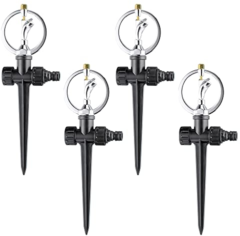 UPP Arroseur de pelouse à 360° - Arroseur à impulsions en plastique avec tête en métal inoxydable pour l'arrosage de surfaces - Raccord standard 3/4 - Arroseur avec rayon de 10 m - Lot de 4