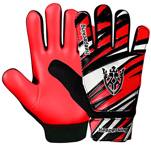 Keeperking Gants de gardien de but pour enfants, garçons et filles - Gants de football junior - Gants de joueur de football pour garçons (3, rouge/noir/blanc)