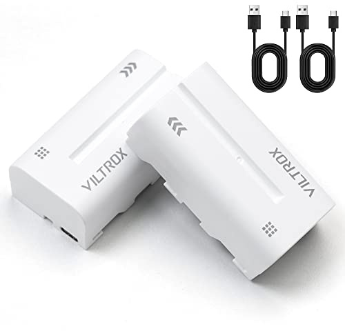 VILTROX NP-F550 Batteria 2 Pezzi 2200mAh Batteria di Ricambio per F970 F960 F950 F770 F750 F570 F550 F330, Batteria Ricaricabile Compatibile con Godox Neewer Luce Video LED/Monitor Fotocamera