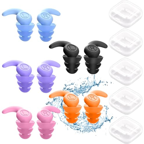 VEGCOO 5 Pares Tapones para los Oídos para Natación, Tapones Oidos de Silicona Reutilizables Impermeables para Adultos y Niños, Tapones para Deportes Acuáticos, para Nadar, Ducharse, Bañarse y Surfear