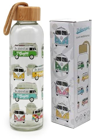 Puckator Gourde en verre avec bouchon en bambou 500 ml - Volkswagen T1 - Summer & Surf