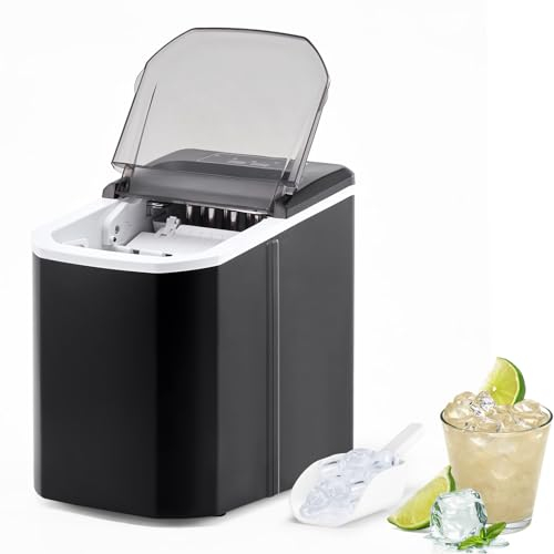 TUKAILAi Ice Maker Machine, 26lbs in 24Hrs Portable Countertop Ice Cube Maker with Self Cleaning, 9 Thick Bullet Ice Ready in Minutes, 1.5L Water Tank, Compact for Home Kitchen Office Party (Black)
