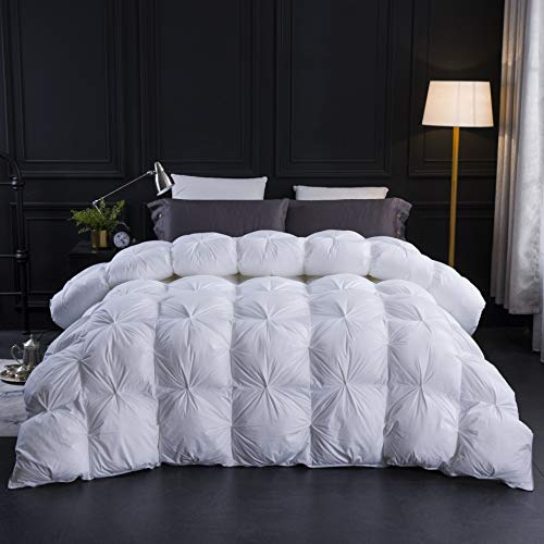 Three Geese Super King Size Duvet,Goose Feather Down Duvet All Year Round 10.5 Tog, 100% Organic Cotton Cover, Double Quilt Bed Comforter (White)