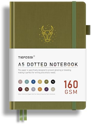 TIEFOSSI Bullet Dotted Journal, 160 g/m², auslaufsicheres dickes Papier, Sternbild-Punktnotizbuch, Stier-Tagebuch für Frauen, 256 nummerierte Punktrasterseiten