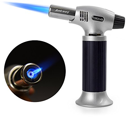 Ankway Bruciatore flamber da cucina, ricaricabile, bruciatore a gas butano regolabile con serratura di sicurezza per crema brulee,butano non incluso (Nero)