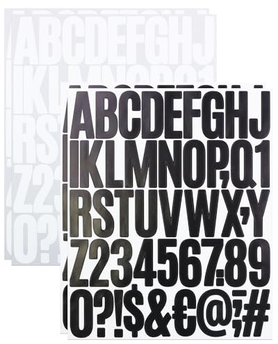 2 Inch Sticky Vinyl Letter Number Stickers, Self Adhesive Black & White
