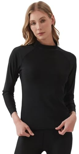 Sillictor Long Sleeve Rash Vest Women's UV Swim Top UPF 50+ High Neck Sun Protection Rash Guard Tops for Water Sports Surfing Beach, Black L