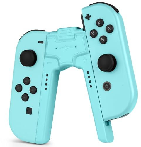 OFFCUP Joy Con Charging Grip Handle for Nintendo Switch/OLED, Joystick Charging Comfort V-Shaped Game Grip Controller with Battery Indicators, High Speed for Charger Grip USB Type-C Cable (Blue)