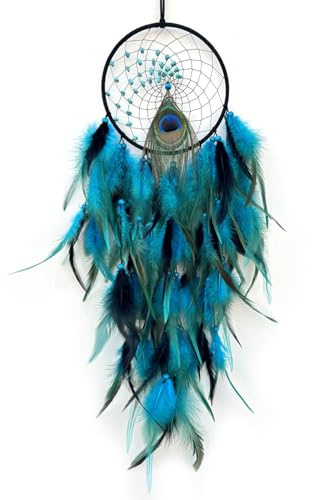 Kit de atrapasueños, piedra de cristal para colgar en la pared, manualidades hechas a mano con plumas para dormitorio, sala de estar, tienda (azul)