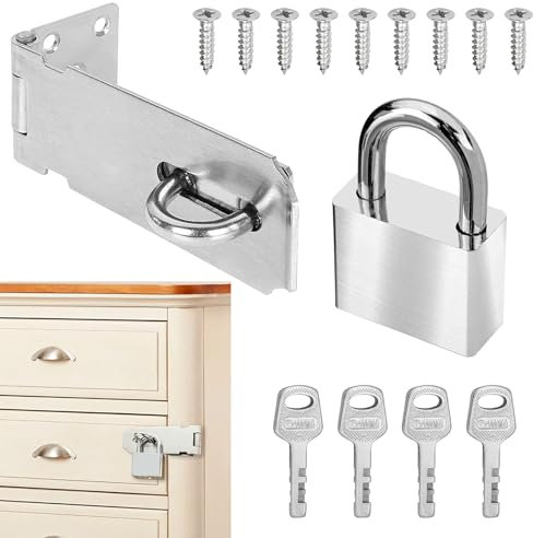 QOOSIKICC Cerradura Puerta con Candado y Tornillos, Pestillo Puerta de Hierro, Candado Seguridad y Cerrojo Puerta con Llave, para Dormitorio Baño Gabinete Jardín Puerta Madera (Plata)