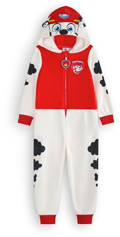Paw Patrol Marshall Grenouillère pour Garçons & Filles | Pyjama Tout-en-Un pour Enfants en Blanc & Rouge | Combinaison de Nuit Unisexe avec Capuche Brodée et Oreilles 3D