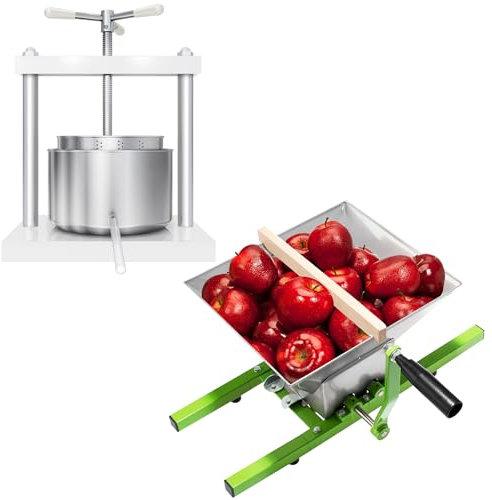 SUBTLETY 5L Manuell Obstpresse Edelstahl Weinpressen mit Handkurbel & Pressnetz + 7L Obstmühle Fruchtpresse Maischepressen Apfelpresse für Beeren Fruchtsäfte Obstweine Apfelsaft