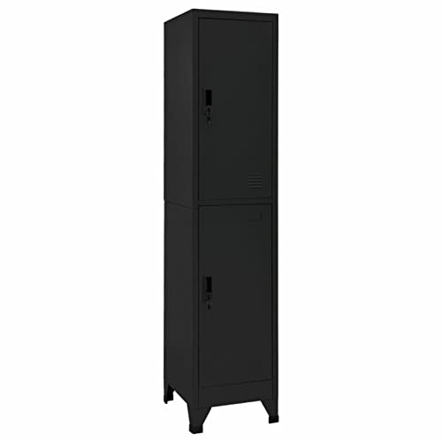 IKAYAA Taquillas Vestuario Armario para Vestuario Taquilla Metálico con 2 Compartimentos Ranuras de ventilación Recubrimiento de Polvo 38x45x180 cm Negro
