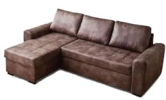 AVANTI TRENDSTORE - Puma - Divano ad angolo (montabile sia a dx che a sx) in microfibra marrone con ottica di pelle vintage, con funzione letto e cassettone salvaspazio integrato. LAP 243x85x155 cm