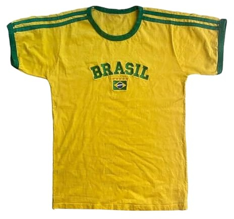 2025 - Hauts pour femmes Brésil Crop Top T-shirts T-shirt graphique pour femme Vintage années 90 Streetwear Chemises Chat T-shirt pour femme, Jaune clair., S