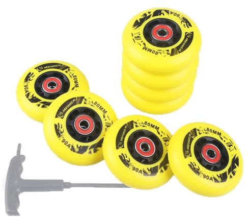 JCCHT Inlineshjul 90A, 72mm/76mm/80mm rullskridskohjul med kullager, för inomhus- och utomhusbruk, reservtillbehör, 8-pack,8 yellow,80mm