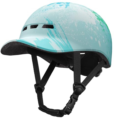 Shinmax Casco de Bicicleta para Hombre, Mujer y Adultos, Casco Urbano con Visera, Elegante Casco de Bicicleta para Mujeres, desplazamientos, Scooter, Ligero, Ajustable, 56-62 cm (Azul)