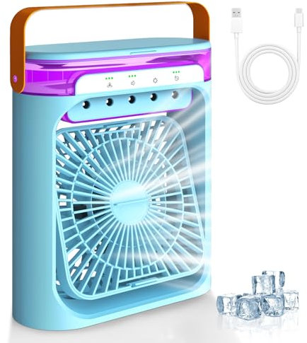 Portable Air Conditioner, 4-in-1 Air Cooler Quiet Mini Air Conditioner Desk Fan, 3 Wind Speeds, 3 Spray Modes, 600ml Water Tank 6 Colors Light Evaporative Cooling Fan for Home Office Bedroom Outdoor.