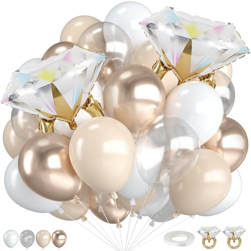 Beige White Gold Balloons,12 Inch Nude Metallic Champagne Gold Cream White Clear Balloon with Diamond Ring Foil Balloon for Boho Wedding Bridal Shower Marriage Anniversary Engagement Decorations