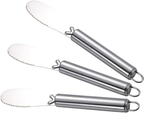 DECORNIJIA Lot de 3 Spatules à Beurre en Acier Inoxydable Couteaux à Tartiner pour Fromage Frais et Confiture Ustensiles Cuisine Multifonctions pour Sandwichs et Desserts Usage Domestique