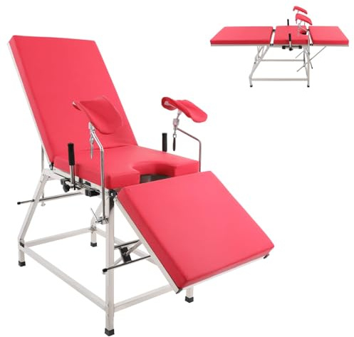Gynekologisk stol justerbar med ryggstöd och fotstöd, 102 x 77 x 31 cm, medicinsk undersökningsstol, gynekologisk stol för kliniker, sjukhus, förlossningsrum, upp till 200 kg (röd)