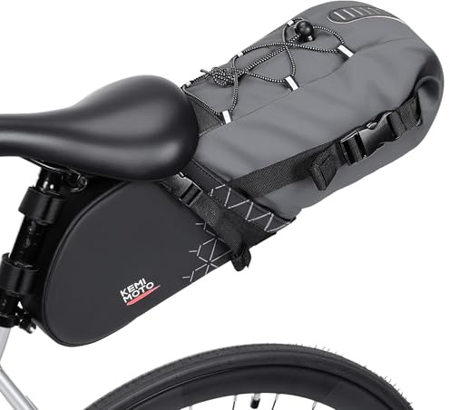 KEMIMOTO Borsa Sottosella Bici, 11L Borsa da Sella Bici Impermeabile con Riflettenti e Supporto per Ciclismo Bici Corsa MTB Mountain Bike