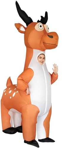 Poptrend Inflatable Reindeer Costume for Adult Kids, Christmas Deer Elk Costumes Men Women Moose Halloween Blow up Costumes Funny Fancy Dress Party Costumes