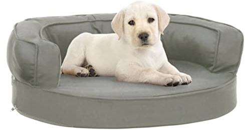 Drillkyn Hundmadrass ergonomisk 60 x 42 cm linneutseende grå, halkfri hundsäng med mjuk stoppning, ortopedisk hundsoffa som en gosig sovplats för valp senior i vardagsrummet