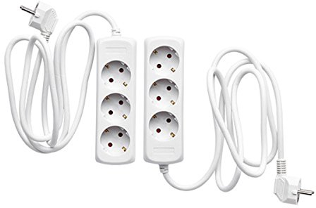 2 x Steckdosenleiste 3-Fach oder 6-Fach Mehrfachsteckdose mit Kinderschutz 2m Zuleitung Steckerleiste Steckdose Standard (2 x 3-Fach)