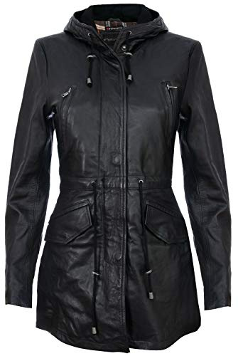 Abrigo Gabardina para Damas de Cuero Acolchado con Capucha Desmontable