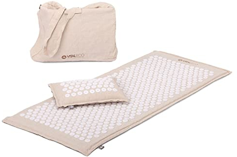 Bodhi VITAL ECO Akupressurmatte & Kissen Set XL | Fakirmatte & Akupressurkissen aus Naturmaterial & Bio-Halbleinen | Relaxmatte inkl. Tasche | Massagematte gegen Rücken- und Nackenschmerzen
