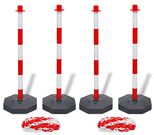 vidaXL 4x Postes de Barrera con Cadena de Plástico Tráfico Señal Seguridad Advertencia Portátil Aparcamientos Almacenes 20 m