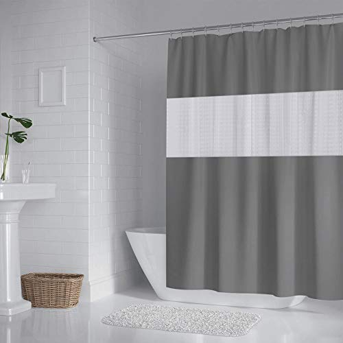 DUFU Shower Curtain Mould, 3D Clear ECO Shower Curtain Beige Waterproof & Washable,with 12 Rustproof Hooks, for Bath Tub and Shower Stall, 200 x 180 cm, Grey