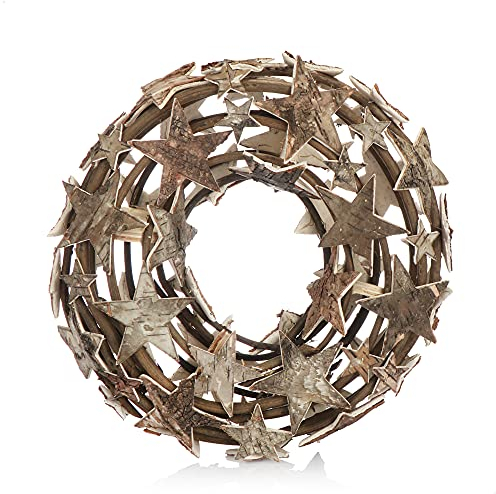 com-four® Couronne de Vigne avec étoiles - Couronne de Table décorative en Branches - Couronne de Porte Naturelle - décoration de Table en Couronne Naturelle DIY (1 pièce - Ø 30cm étoiles Marron)