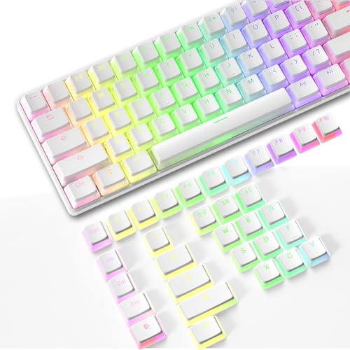 PBT Pudding-Tastenkappen mit Tastenkappen-Abzieher, 108 Tasten, Doppelschuss-Tastenkappen, durchscheinende Schicht, 68 Tasten, 84 Tasten für DIY Cherry MX RGB mechanische Tastatur (weiß)