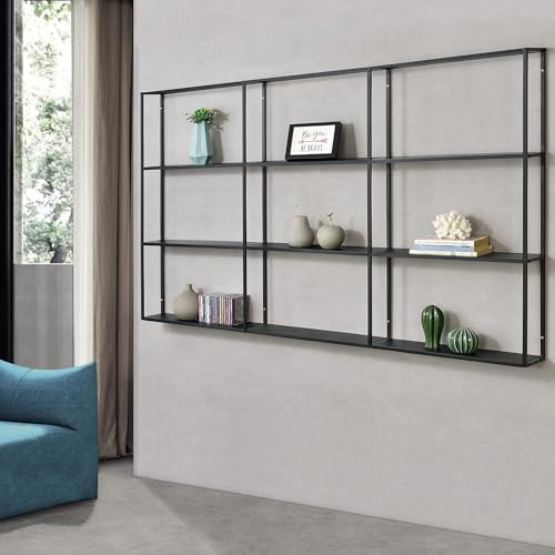 [en.casa] Wandregal Jelsa Schweberegal Wandboard Eisen Industriedesign 160 x 18 x 110 cm Metallregal mit 9 Ablageflächen Schwarz