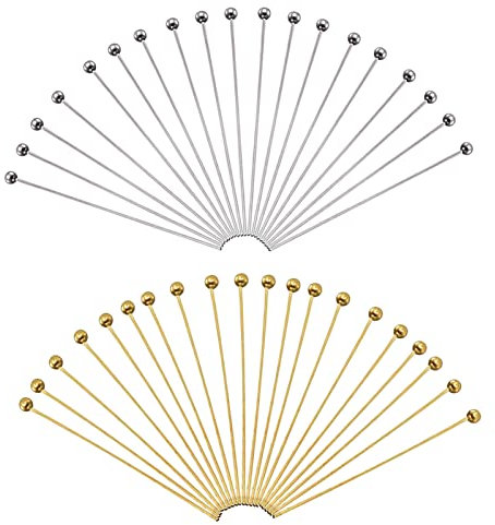 TOAOB 200 Stück Kettelstifte Edelstahl Gold Silber Set Nietstifte Kugelkopfnadeln Kopfnadeln Kugelkopf 50mm für Ohrring Schmuckherstellung Schmuck Zubehör