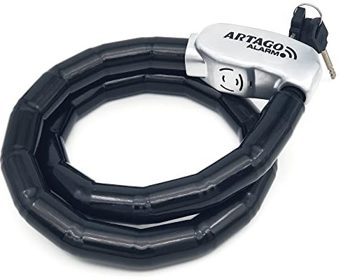 Artago ART6100 Catena Cavo Corazzato Antifurto con Allarme 120dB ON/OFF Funzione di Avvertimento, Modulo Batteria CR2 Sostituibile, Alta Sicurezza, Robusto Flessibile per Moto Scooter Biciclette 100cm
