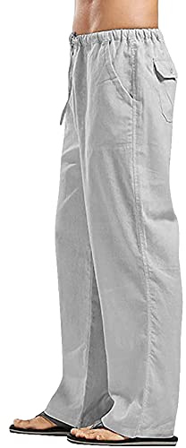 YAOHUOLE Mens Linen Lounge Pants Loose Fit Lightweight Yoga Comfy Beach Trousers Gray XL