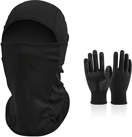 GZLCEU Pasamontañas de 1 pieza, cortavientos, transpirable, pasamontañas, con 1 par de guantes de invierno, para deportes al aire libre, ciclismo, snowboard, esquí, motocicleta, Negro , M