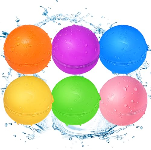 SOPPYCID Wiederverwendbare Wasserballons, Sommer Spielzeug für Kinder, Wasserbomben, weiche Silikon Wasser Spritzkugel, kein Aufheben nach dem Wasser Kampf (6 Stück)