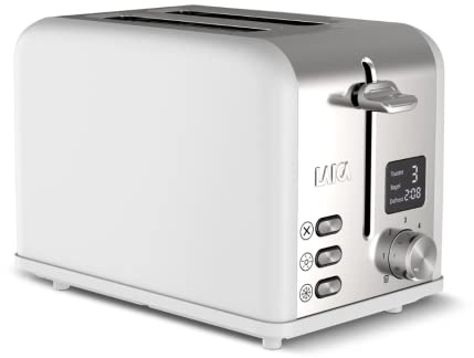 LAICA ISEO 2 slice digital toaster with Independent High Lift & Extra-Wide Slots, Defrost & Reheat Functions, 6 Browning Settings, Bagel Feature- Stainless Steel, White