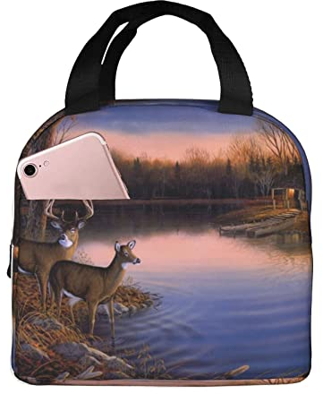 XVBCDFG Bolsa de almuerzo con aislamiento de ciervos de animales salvajes de la naturaleza para mujeres y hombres, bolsa de mano ligera y duradera para la es