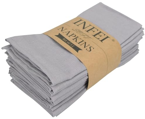 INFEI Servilletas de Tela de Cena de Lino de Color Liso Suave - Juego de 12 (40 x 40 cm) - para Eventos y Uso doméstico (Gris)